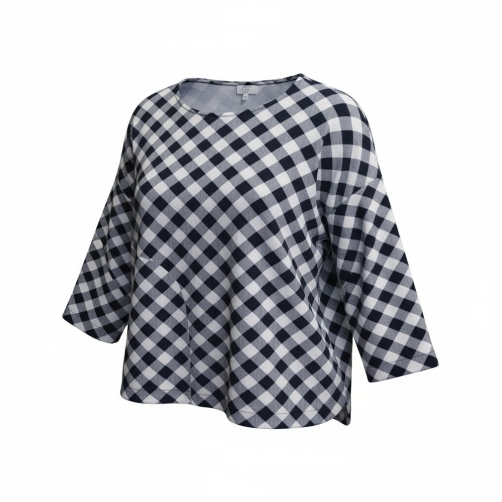 Petite Large Crown & Ivy Gingham Navy White Pullover